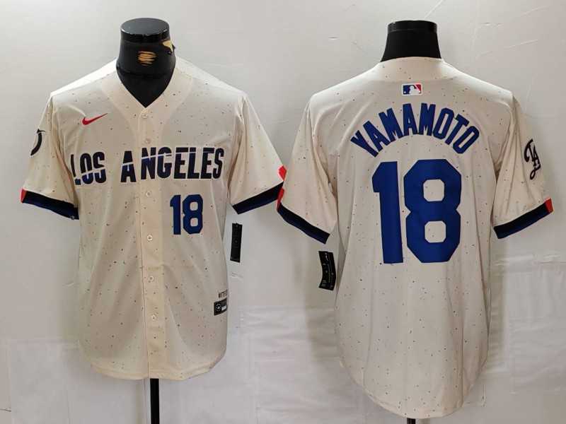 Men%27s Los Angeles Dodgers #18 Yoshinobu Yamamoto Number Cream 2024 City Connect Limited Stitched Jersey->los angeles dodgers->MLB Jersey